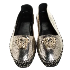 Versace Metallic Gold Medusa Slip On Espadrille Flats Size 37 For Women -Versace Official Website luxury women versace new shoes p268148 003