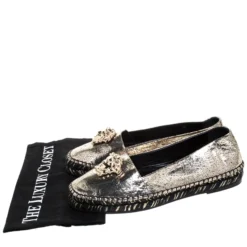 Versace Metallic Gold Medusa Slip On Espadrille Flats Size 37 For Women -Versace Official Website luxury women versace new shoes p268148 008