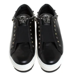 Versace Black Studded Leather Medusa City Platform Sneakers Size 39 For Women -Versace Official Website luxury women versace new shoes p279544 001