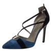 Versace Blue/Black Suede Leather Medusa Strappy Pointed Toe Pumps Size 38 For Women