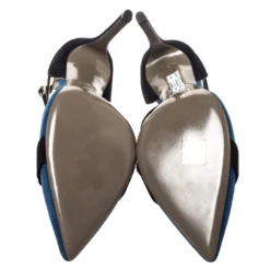 Versace Blue/Black Suede Leather Medusa Strappy Pointed Toe Pumps Size 38 For Women -Versace Official Website luxury women versace new shoes p299411 003