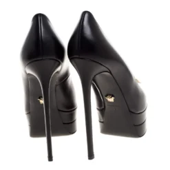 Versace Black Leather Medusa Platform Pointed Toe Pumps Size 38 For Women -Versace Official Website luxury women versace new shoes p328336 002