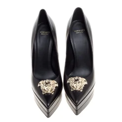 Versace Black Leather Medusa Platform Pointed Toe Pumps Size 38 For Women -Versace Official Website luxury women versace new shoes p328336 003