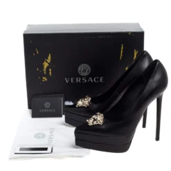 Versace Black Leather Medusa Platform Pointed Toe Pumps Size 38 For Women -Versace Official Website luxury women versace new shoes p328336 008