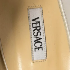 Versace White Leather Studded Buckle Detail Open Toe Pumps Size 41 For Women -Versace Official Website luxury women versace new shoes p353895 004