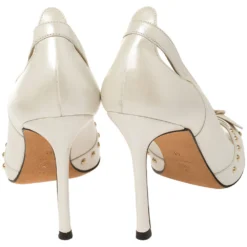 Versace White Leather Studded Buckle Detail Open Toe Pumps Size 41 For Women -Versace Official Website luxury women versace new shoes p353895 006