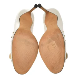 Versace White Leather Studded Buckle Detail Open Toe Pumps Size 41 For Women -Versace Official Website luxury women versace new shoes p353895 007