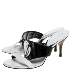 Versace White/Black Patent Leather And Leather Slide Sandals Size 38 For Women -Versace Official Website luxury women versace new shoes p361823 002