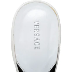 Versace White/Black Patent Leather And Leather Slide Sandals Size 38 For Women -Versace Official Website luxury women versace new shoes p361823 003