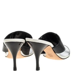 Versace White/Black Patent Leather And Leather Slide Sandals Size 38 For Women -Versace Official Website luxury women versace new shoes p361823 005