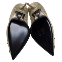 Versace Gold Glitter Fabric Medusa Pointed Toe Pumps Size 40 For Women -Versace Official Website luxury women versace new shoes p393108 001
