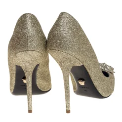 Versace Gold Glitter Fabric Medusa Pointed Toe Pumps Size 40 For Women -Versace Official Website luxury women versace new shoes p393108 002