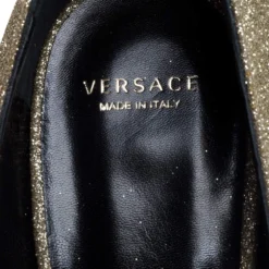 Versace Gold Glitter Fabric Medusa Pointed Toe Pumps Size 40 For Women -Versace Official Website luxury women versace new shoes p393108 005