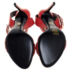 Versace Red Leather Medusa Embellished Ankle Strap Sandals Size 38 For Women -Versace Official Website luxury women versace new shoes p393981 005