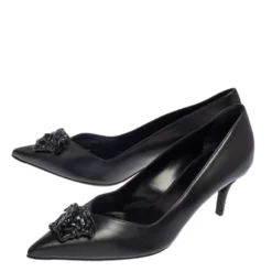 Versace Black Leather Medusa Pointed Toe Pumps Size 37 For Women -Versace Official Website luxury women versace new shoes p447093 001