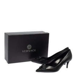 Versace Black Leather Medusa Pointed Toe Pumps Size 37 For Women -Versace Official Website luxury women versace new shoes p447093 008
