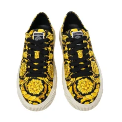 Versace Yellow/Black Canvas Greca Barocco Low Top Sneakers Size 41.5 For Men -Versace Official Website luxury women versace new shoes p531131 003
