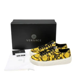 Versace Yellow/Black Canvas Greca Barocco Low Top Sneakers Size 41.5 For Men -Versace Official Website luxury women versace new shoes p531131 008