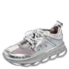 Versace Metallic Grey Mesh, Patent And Leather Chain Reaction Sneakers Size 41 For Men