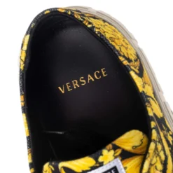 Versace Yellow/Black Canvas Greca Barocco Low Top Sneakers Size 40 For Men -Versace Official Website luxury women versace new shoes p531225 004