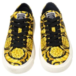 Versace Yellow/Black Canvas Greca Barocco Low Top Sneakers Size 40 For Men -Versace Official Website luxury women versace new shoes p531225 005