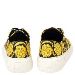 Versace Yellow/Black Canvas Greca Barocco Low Top Sneakers Size 40 For Men -Versace Official Website luxury women versace new shoes p531225 006