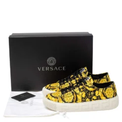 Versace Yellow/Black Canvas Greca Barocco Low Top Sneakers Size 40 For Men -Versace Official Website luxury women versace new shoes p531225 009