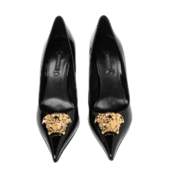 Versace Black Patent Leather Medusa Decollete Pointed Toe Pumps Size 37.5 For Women -Versace Official Website luxury women versace new shoes p533411 003