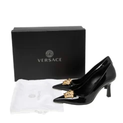 Versace Black Patent Leather Medusa Decollete Pointed Toe Pumps Size 37.5 For Women -Versace Official Website luxury women versace new shoes p533411 008