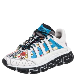 Versace Multicolor Leather And Fabric Trigreca Low Top Sneakers Size 38 For Women