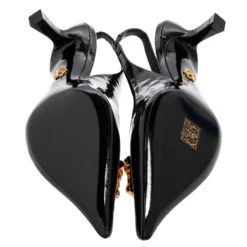 Versace Black Patent Leather Palazzo Medusa Slingback Pumps Size 39 For Women -Versace Official Website luxury women versace new shoes p551045 004