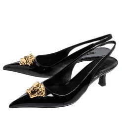 Versace Black Patent Leather Palazzo Medusa Slingback Pumps Size 39 For Women -Versace Official Website luxury women versace new shoes p551045 006