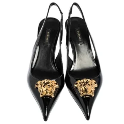 Versace Black Patent Leather Palazzo Medusa Slingback Pumps Size 39 For Women -Versace Official Website luxury women versace new shoes p551045 007