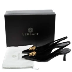 Versace Black Patent Leather Palazzo Medusa Slingback Pumps Size 39 For Women -Versace Official Website luxury women versace new shoes p551045 008