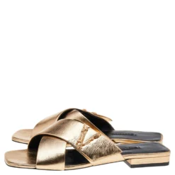 Versace Gold Leather Crisscross Slide Sandals Size 38 For Women -Versace Official Website luxury women versace new shoes p558571 002