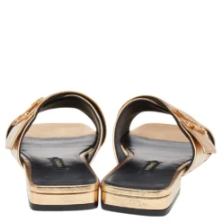 Versace Gold Leather Crisscross Slide Sandals Size 38 For Women -Versace Official Website luxury women versace new shoes p558571 003