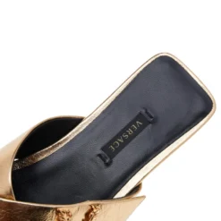 Versace Gold Leather Crisscross Slide Sandals Size 38 For Women -Versace Official Website luxury women versace new shoes p558571 007