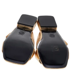 Versace Gold Leather Crisscross Slide Sandals Size 38 For Women -Versace Official Website luxury women versace new shoes p558571 008