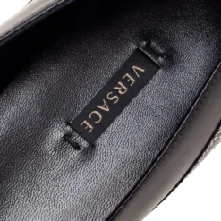 Versace Black Leather Logo Tape Detail Pointed-Toe Ballet Flats Size 41 For Women -Versace Official Website luxury women versace new shoes p592511 004