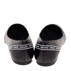 Versace Black Leather Logo Tape Detail Pointed-Toe Ballet Flats Size 41 For Women -Versace Official Website luxury women versace new shoes p592511 007