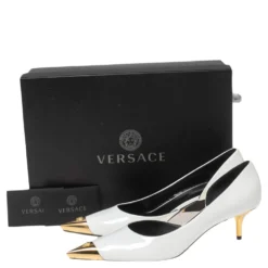 Versace White Patent Leather Pointed-Toe D'orsay Pumps Size 39.5 For Women -Versace Official Website luxury women versace new shoes p593961 001
