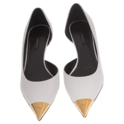 Versace White Patent Leather Pointed-Toe D'orsay Pumps Size 39.5 For Women -Versace Official Website luxury women versace new shoes p593961 003