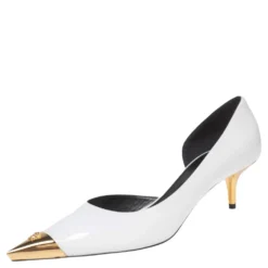 Versace White Patent Leather Pointed-Toe D'orsay Pumps Size 39.5 For Women