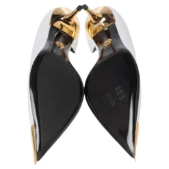 Versace White Patent Leather Pointed-Toe D'orsay Pumps Size 39.5 For Women -Versace Official Website luxury women versace new shoes p593961 008