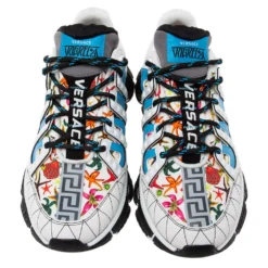 Versace White Leather And Canvas Tresor De La Mer Trigreca Lace Up Sneakers Size 39 For Women -Versace Official Website luxury women versace new shoes p603308 004