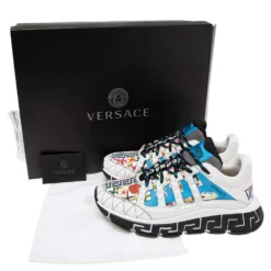 Versace White Leather And Canvas Tresor De La Mer Trigreca Lace Up Sneakers Size 39 For Women -Versace Official Website luxury women versace new shoes p603308 008