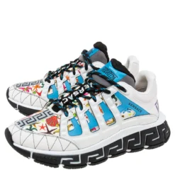 Versace White Leather And Canvas Tresor De La Mer Trigreca Lace Up Sneakers Size 39 For Women -Versace Official Website luxury women versace new shoes p603308 009