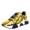Versace Yellow Leather Squalo Barocco Print Lace Up Sneakers Size 44 For Men