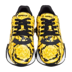 Versace Yellow Leather Squalo Barocco Print Lace Up Sneakers Size 44 For Men -Versace Official Website luxury women versace new shoes p603331 005