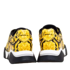 Versace Yellow Leather Squalo Barocco Print Lace Up Sneakers Size 44 For Men -Versace Official Website luxury women versace new shoes p603331 006